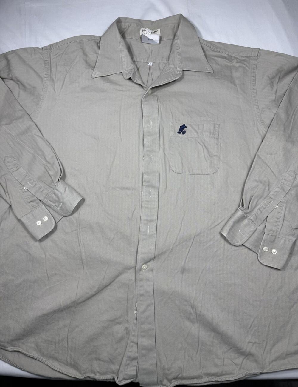 Disneyland Resort Button Down Shirt Mens XXL Tan Mickey Mouse Herringbone Cotton